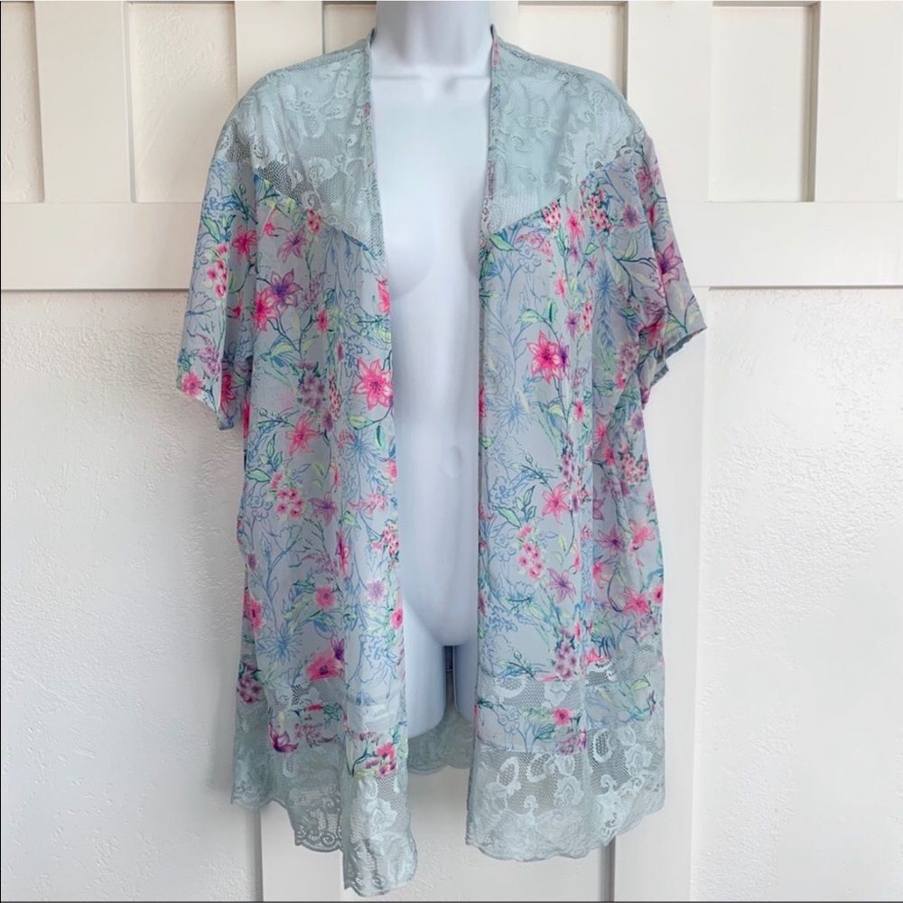 Candie’s Floral Pink and Blue Sheer Kimono